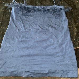 Faux Fur Lined Blue Mini Dress